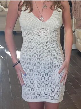 Jessica Simpson Cream Crochet Knit Slip Dress